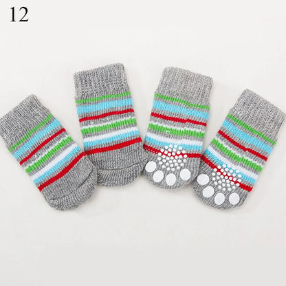 4pcs Warm Puppy Dog Shoes Sock Soft Comfortable Pet Knits Socks Cute Cartoon Anti Slip Socks Dog Socks Wholesale Hot Sale