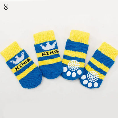 4pcs Warm Puppy Dog Shoes Sock Soft Comfortable Pet Knits Socks Cute Cartoon Anti Slip Socks Dog Socks Wholesale Hot Sale