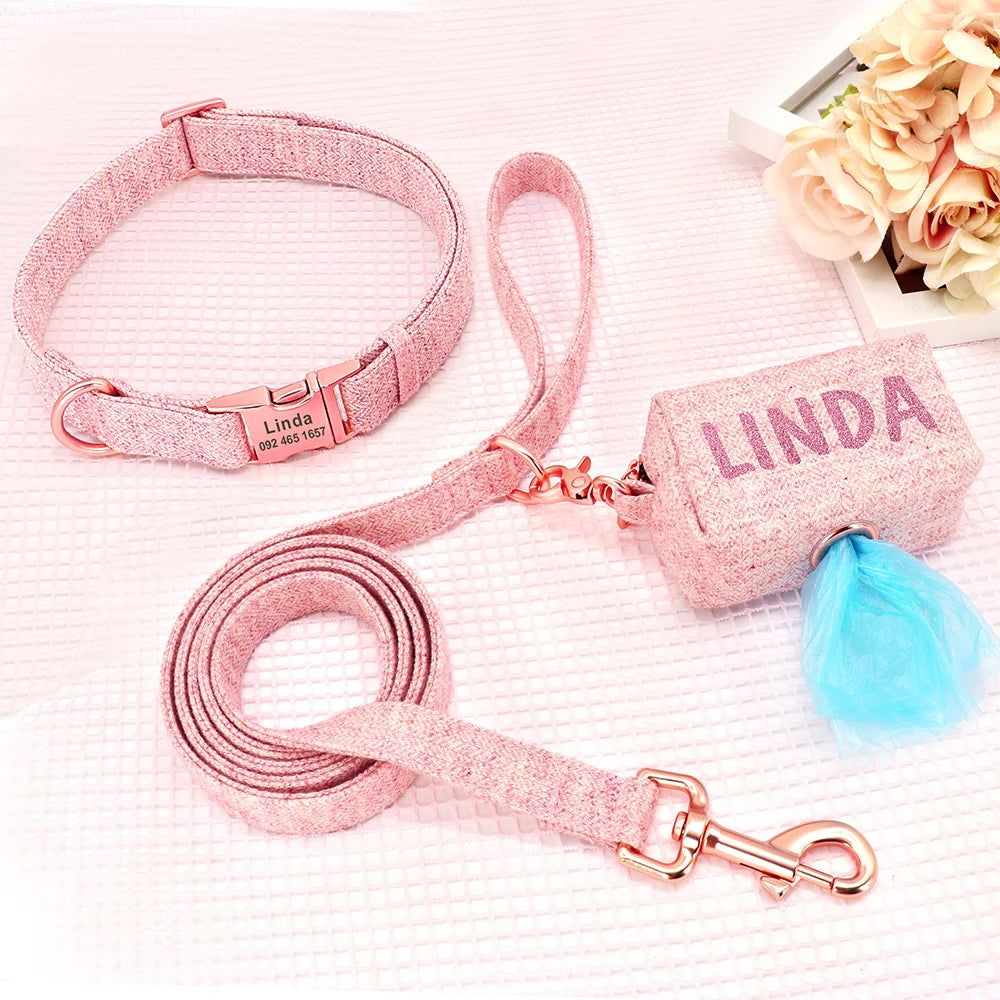 Dog Collar Leash Set Custom Pet Poop Bag