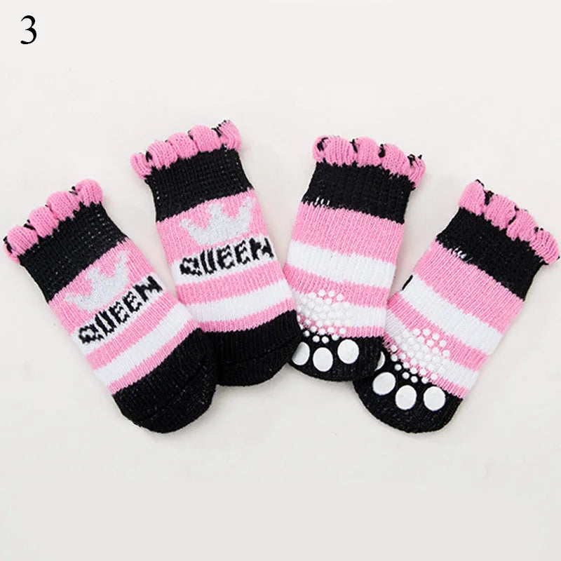 4pcs Warm Puppy Dog Shoes Sock Soft Comfortable Pet Knits Socks Cute Cartoon Anti Slip Socks Dog Socks Wholesale Hot Sale