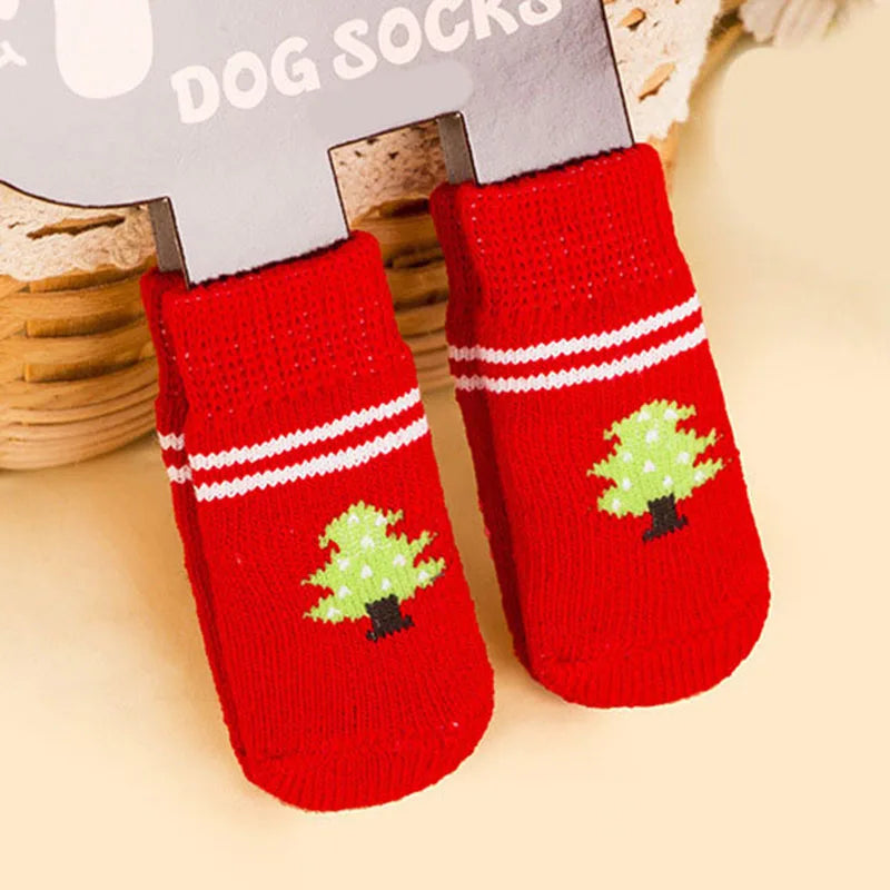 4pcs Warm Puppy Dog Shoes Sock Soft Comfortable Pet Knits Socks Cute Cartoon Anti Slip Socks Dog Socks Wholesale Hot Sale