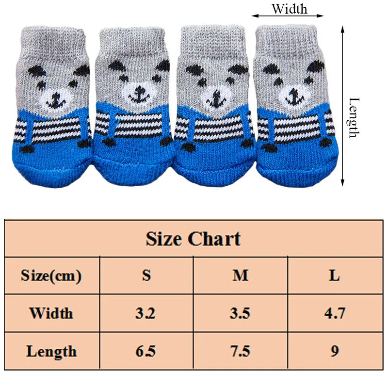 4pcs Warm Puppy Dog Shoes Sock Soft Comfortable Pet Knits Socks Cute Cartoon Anti Slip Socks Dog Socks Wholesale Hot Sale