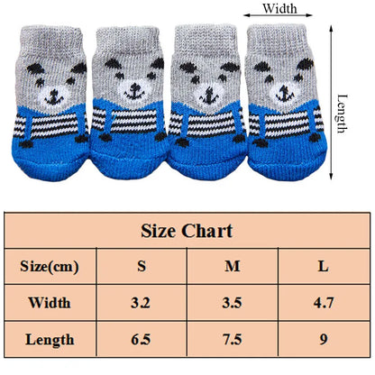 4pcs Warm Puppy Dog Shoes Sock Soft Comfortable Pet Knits Socks Cute Cartoon Anti Slip Socks Dog Socks Wholesale Hot Sale