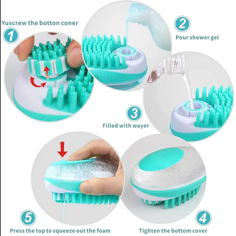 Pet Dog Cat Bath Brush 2-in-1 Massage Comb Soft Silicone