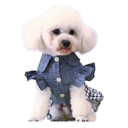 Spring Pet Dog Clothes Dog Denim Dress Jeans Skirt Puppy Clothes Chihuahua Yorkies Teddy Pet Clothing  Small Dog Dress