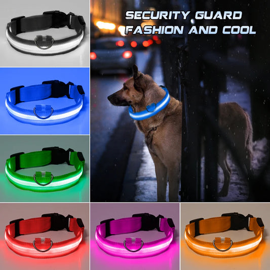 Nylon Pet Dog Collar LED Light Night Safety