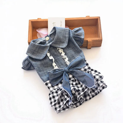 Spring Pet Dog Clothes Dog Denim Dress Jeans Skirt Puppy Clothes Chihuahua Yorkies Teddy Pet Clothing  Small Dog Dress