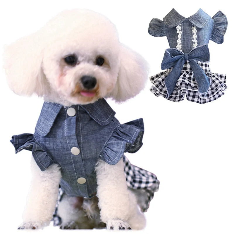 Spring Pet Dog Clothes Dog Denim Dress Jeans Skirt Puppy Clothes Chihuahua Yorkies Teddy Pet Clothing  Small Dog Dress