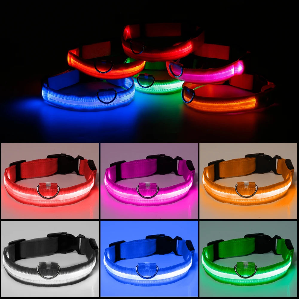 Nylon Pet Dog Collar LED Light Night Safety