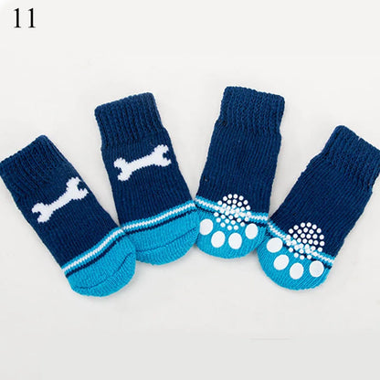 4pcs Warm Puppy Dog Shoes Sock Soft Comfortable Pet Knits Socks Cute Cartoon Anti Slip Socks Dog Socks Wholesale Hot Sale