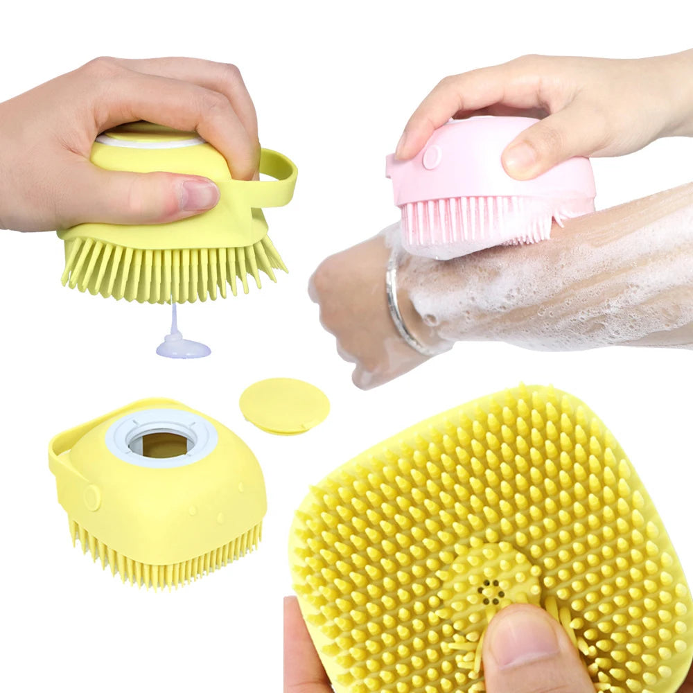 Pet Dog Cat Bath Brush 2-in-1 Massage Comb Soft Silicone