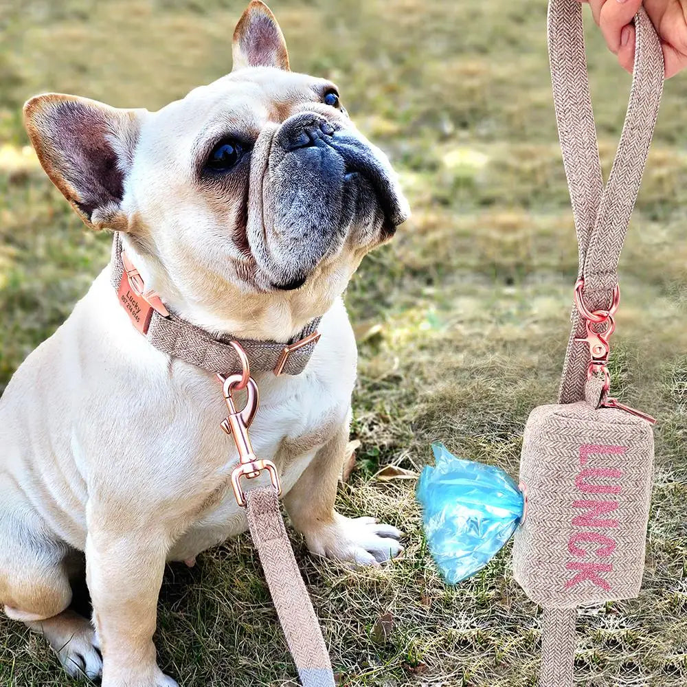 Dog Collar Leash Set Custom Pet Poop Bag