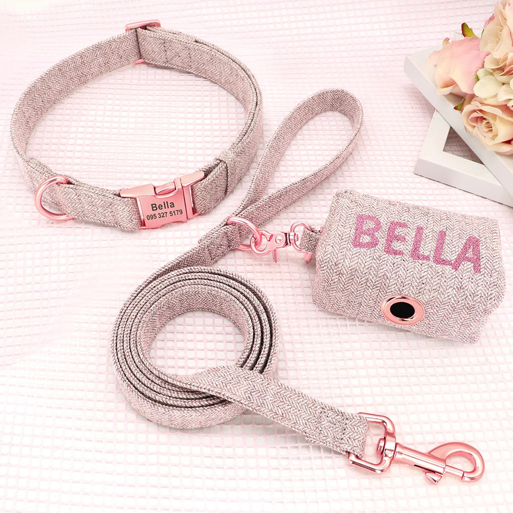 Dog Collar Leash Set Custom Pet Poop Bag