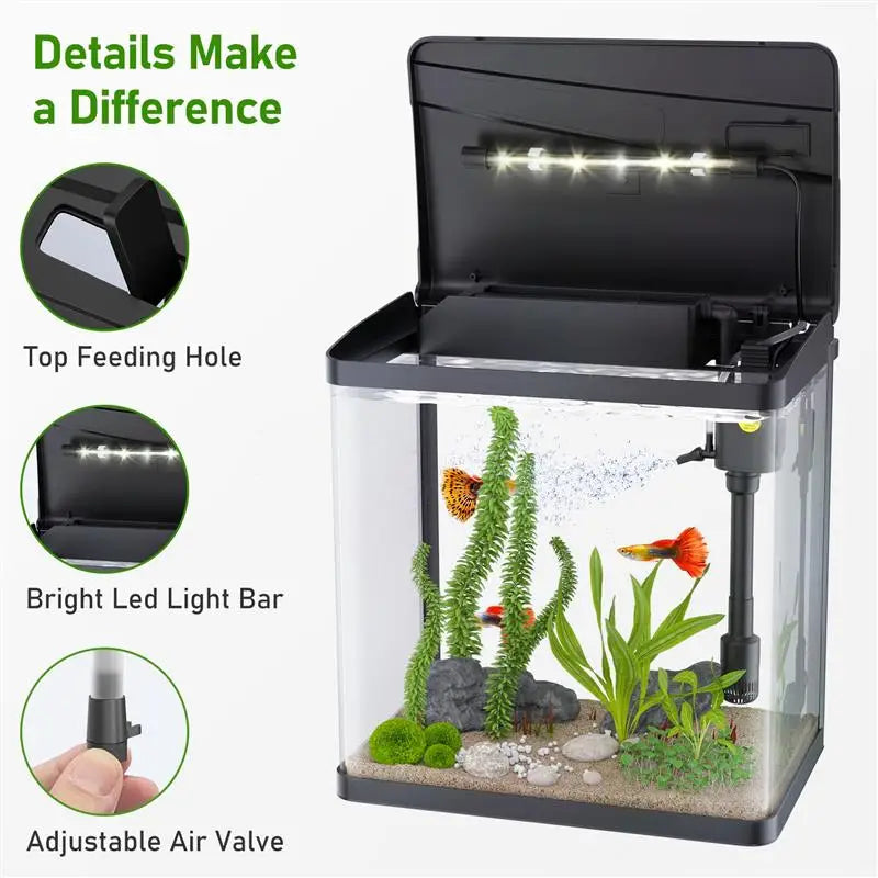 Fish Tank 3 Gallon Glass Aquarium 3 In 1 Fish Tank With Filter And Light Desktop Small Fish Tank For Betta Fish Shrimp Goldfish