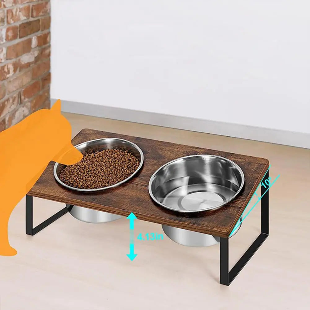 1 Set Elevated Pet Bowl Wood Double Compartments Cat Bowls Durable Dog Feeding Bowls With Stand Pet Feeder Accessories