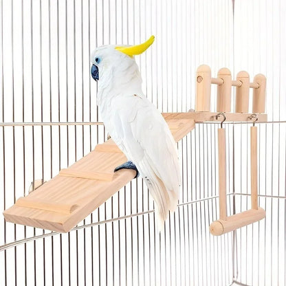 Bird Perches Platform Swing Climbing Ladder Toy Parrot Cage Accessories Wooden Playing Gyms Exercise Stands Parrot Cage Toys Set