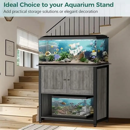 Metal Aquarium Stand with Cabinet 40-50 Gallon Fish Tank Accessories Storage Reptile Turtle Terrarium Table Bearable Mesh Design