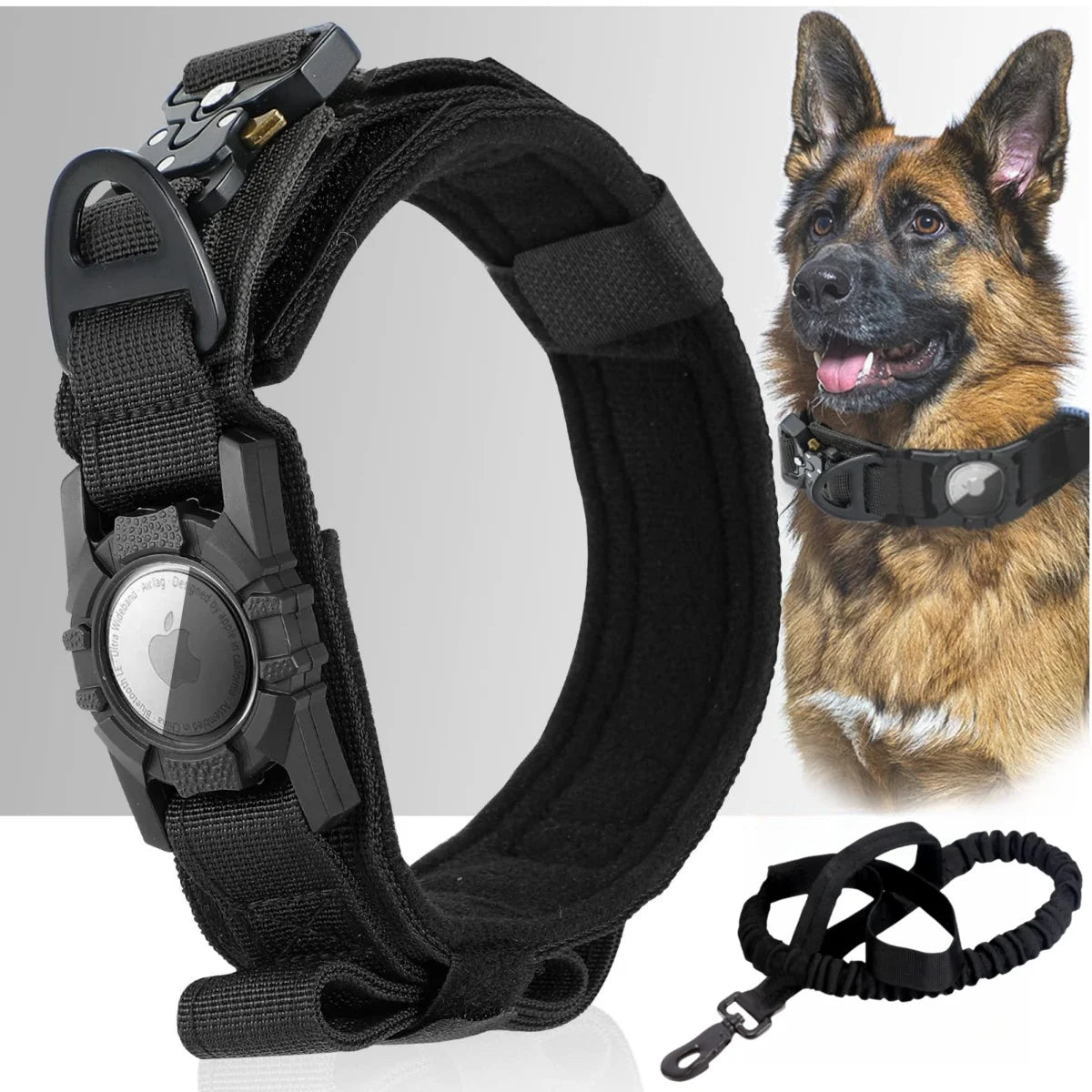 AirTag Tactical Dog Collar, with AirTag Holder and Handle Military Dog Metal Buckle Adjustable GPS Collar for Medium Large Dogs