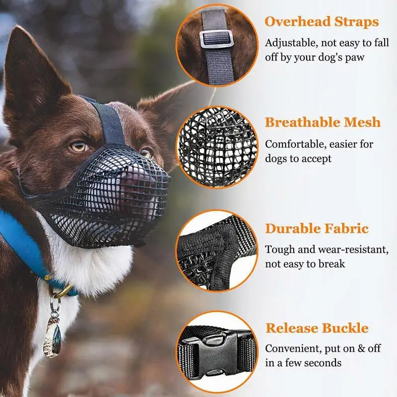 Adjustable Dog Muzzle Soft material Breathable Strong Basket Small Medium Large X-Large Dogs Mouth Muzzles Lightweight & Durable