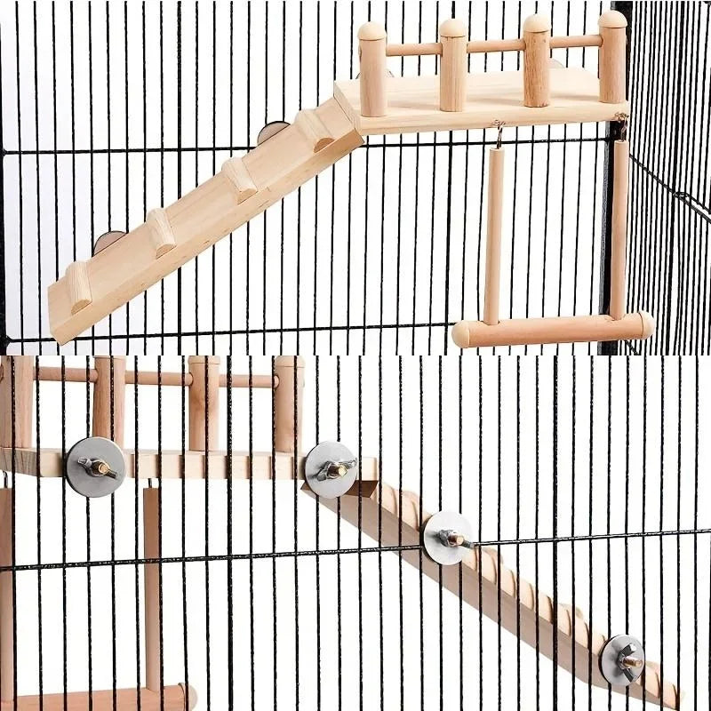 Bird Perches Platform Swing Climbing Ladder Toy Parrot Cage Accessories Wooden Playing Gyms Exercise Stands Parrot Cage Toys Set