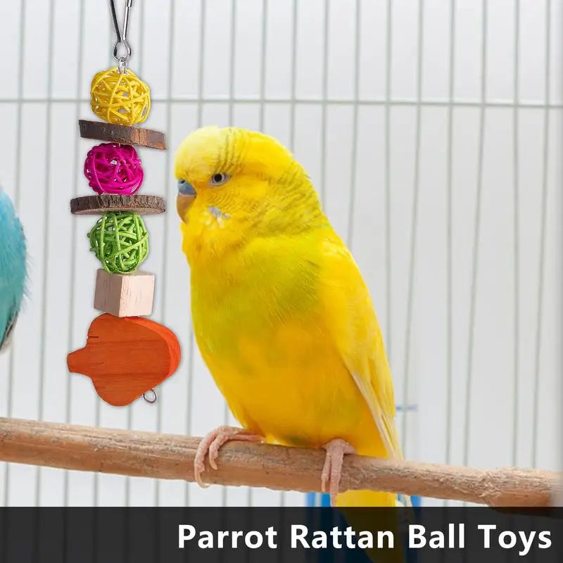 Bird Chew Toys Natural Wood Rattan Ball For Birds Bird Cage Decoration Bird Cage Toy For Budgies Lovebirds Conures Macaws