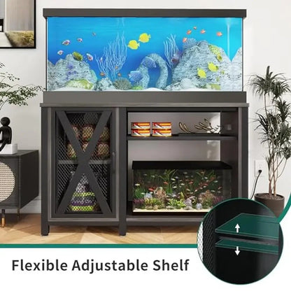 Heavy Duty Aquarium Stand with Built-in Cabinet Power Outlets and Adjustable Shelves 55-75 Gallon Fish Tank Storage Solution