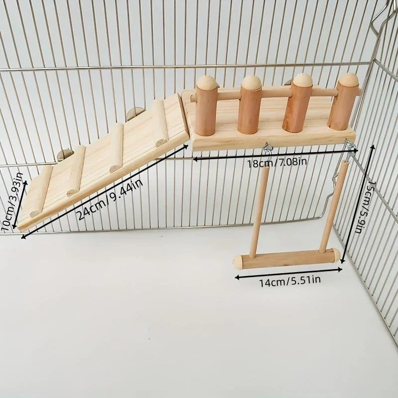 Bird Perches Platform Swing Climbing Ladder Toy Parrot Cage Accessories Wooden Playing Gyms Exercise Stands Parrot Cage Toys Set