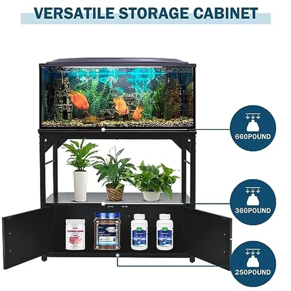 Metal Frame 40 Gallon Fish Tank Stand with Storage Cabinet Aquatic Pet Safe Home 660lb Weight Capacity Easy Assembly Durable and