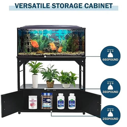 Metal Frame 40 Gallon Fish Tank Stand with Storage Cabinet Aquatic Pet Safe Home 660lb Weight Capacity Easy Assembly Durable and