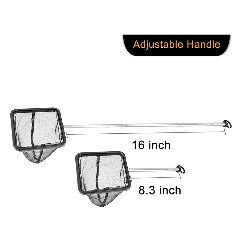 Aquarium Fish Net With Extendable Stainless Steel Long Handle, Fine Mesh Fish Net For Fish Tank