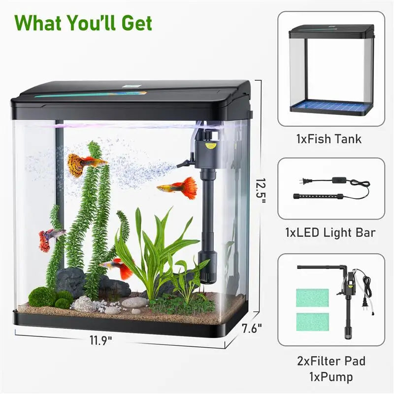 Fish Tank 3 Gallon Glass Aquarium 3 In 1 Fish Tank With Filter And Light Desktop Small Fish Tank For Betta Fish Shrimp Goldfish