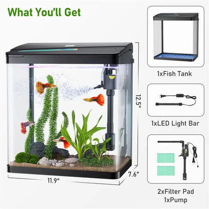 Fish Tank 3 Gallon Glass Aquarium 3 In 1 Fish Tank With Filter And Light Desktop Small Fish Tank For Betta Fish Shrimp Goldfish