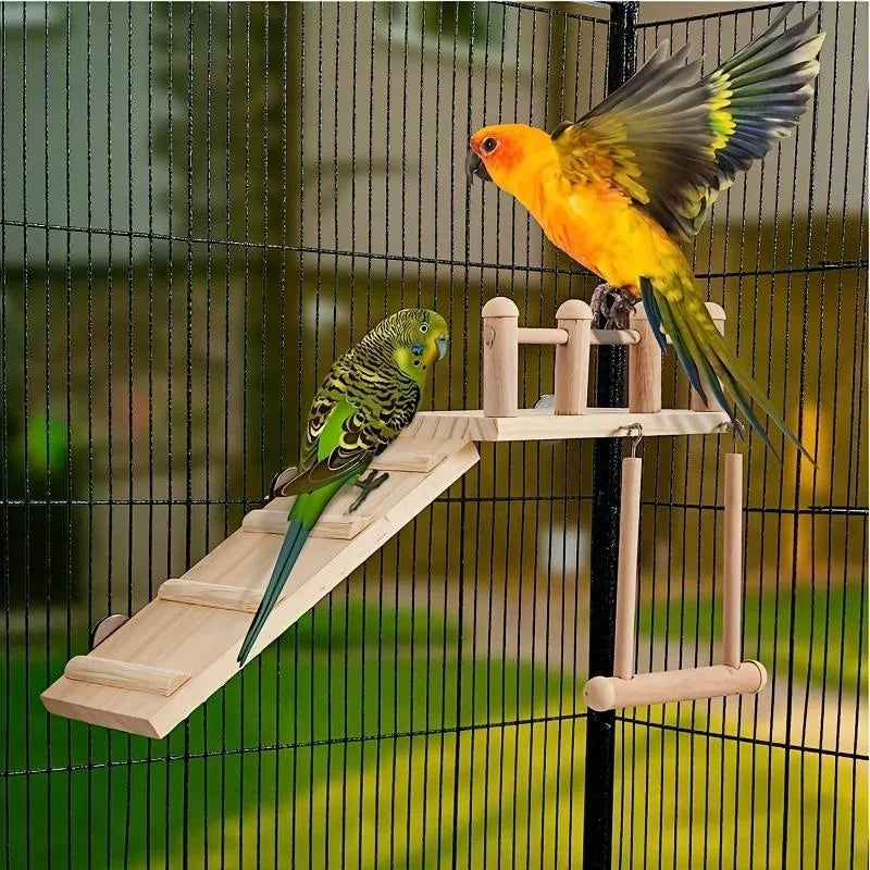 Bird Perches Platform Swing Climbing Ladder Toy Parrot Cage Accessories Wooden Playing Gyms Exercise Stands Parrot Cage Toys Set