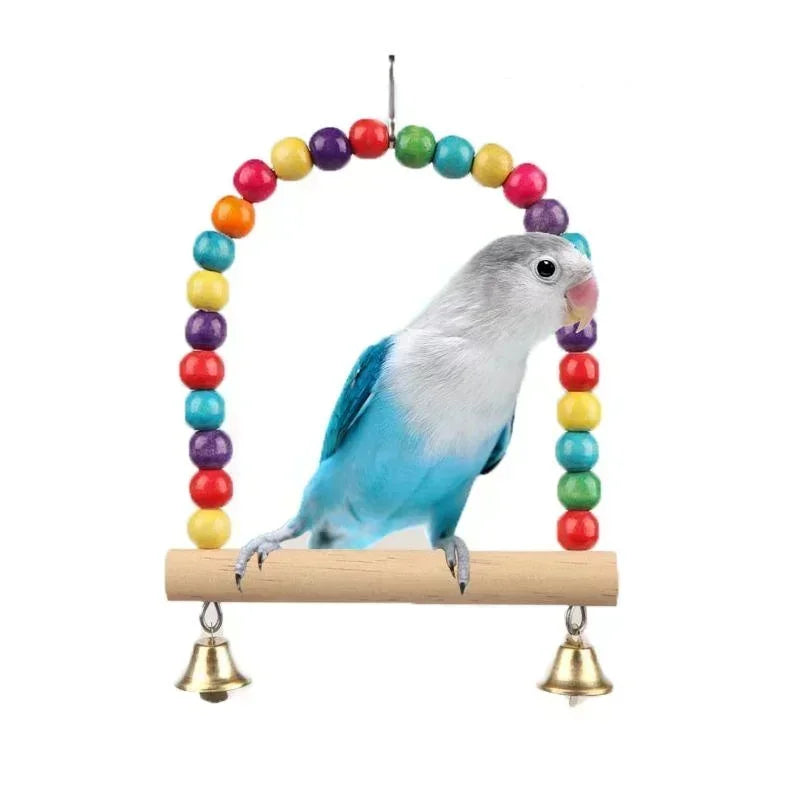 Pet Toy Bird Swing Toys Parrot Wooden Swing Stand Pet Supplies(S:12x15cm/ L:18*22cm)